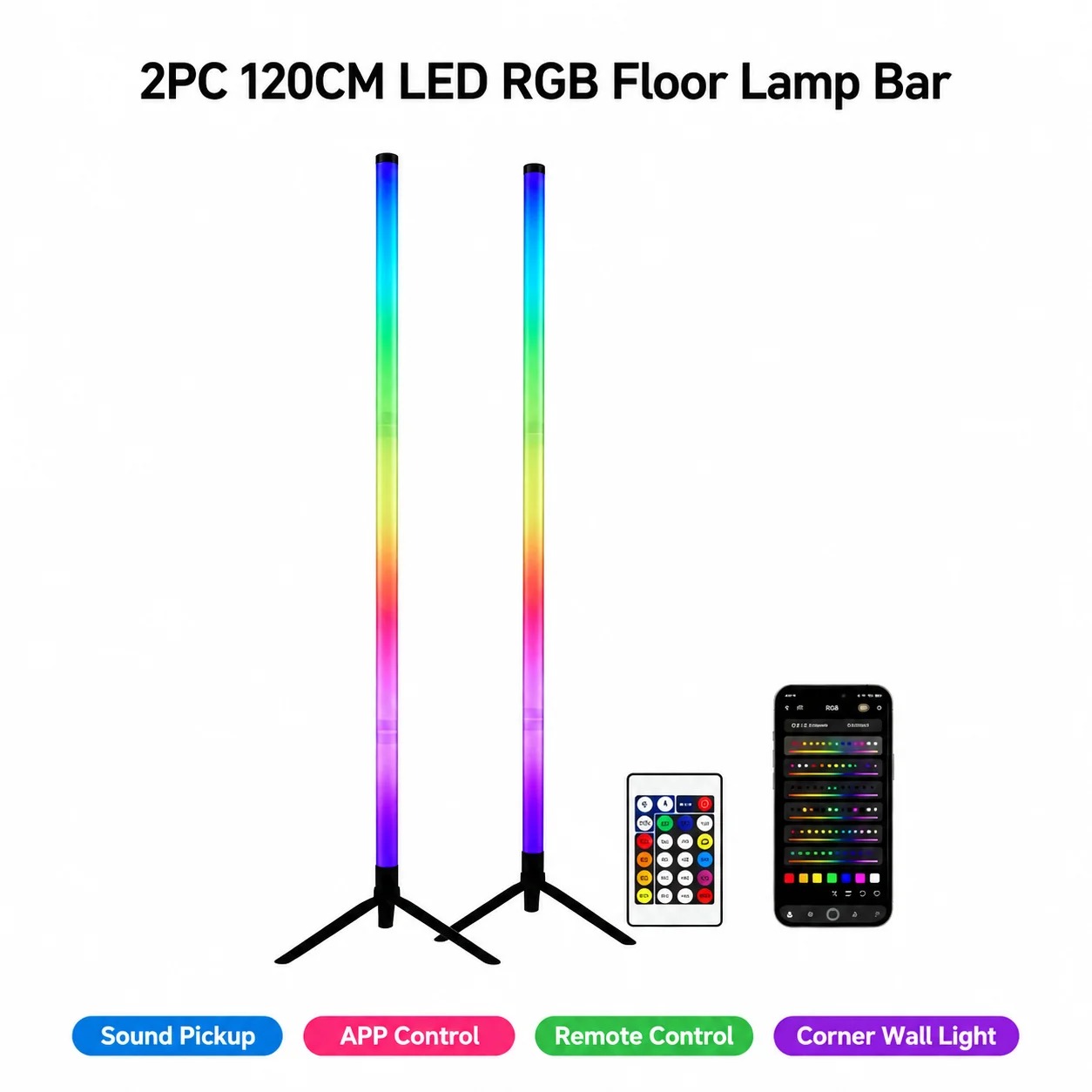 Room Lighting Bedroom Decor - 2 Pack RGB LED Corner Floor