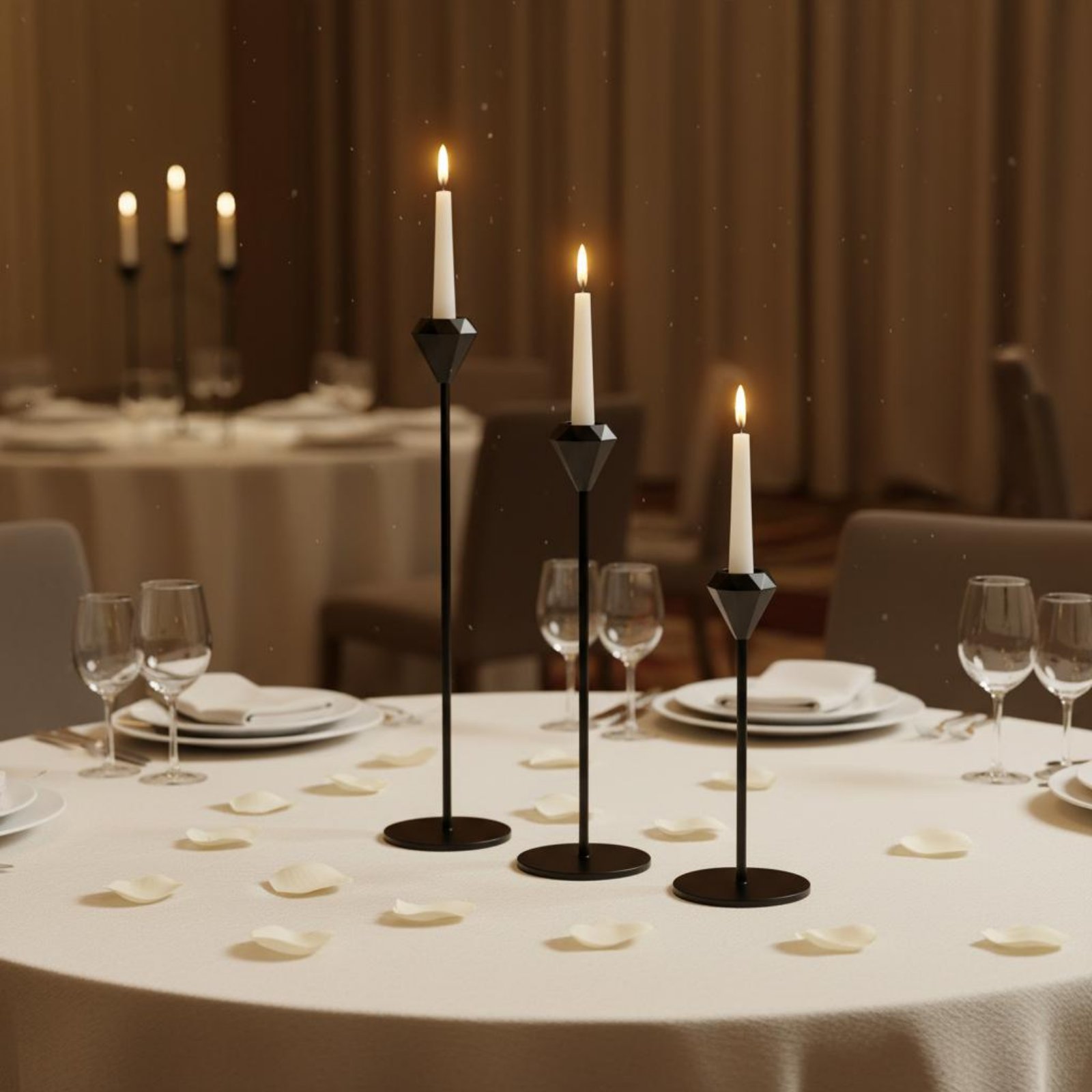 Candle Holder Set - 3 Pieces Crystal Top Candlestick Set