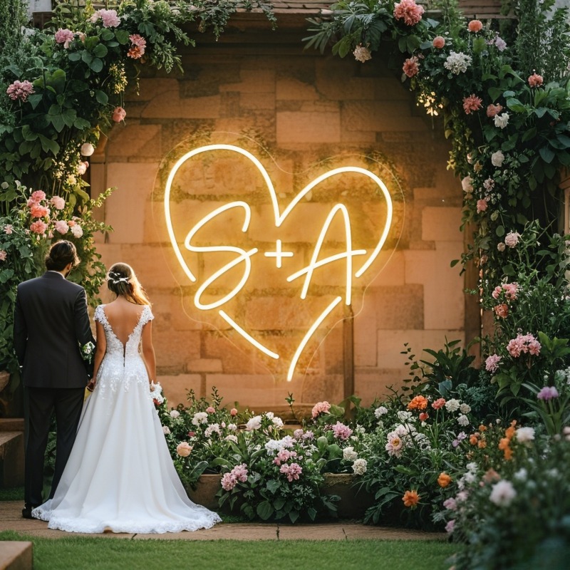 Lighting Decor For Wedding - Custom Initials Heart LED Neon Sign,
