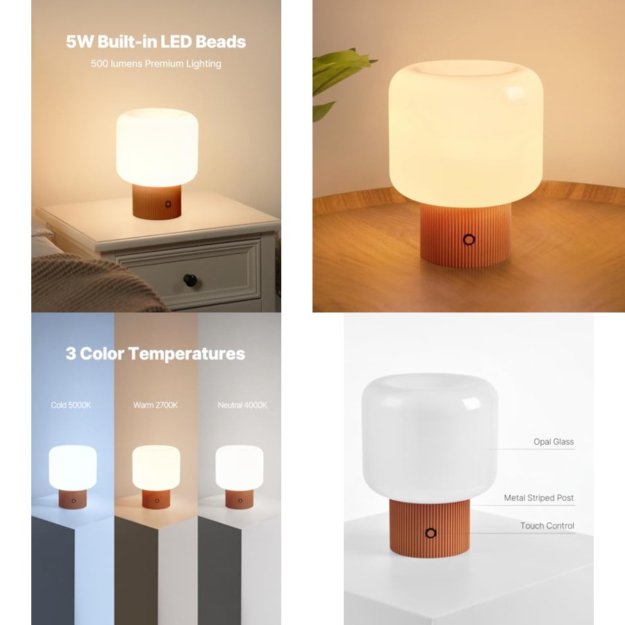 Mushroom Table Lamp - Halo Mushroom Lamp, 5W Cute Cordless